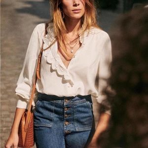 Sezane Chloe Silk Shirt Ecru 36 S